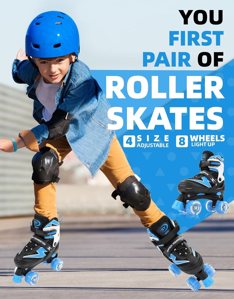 Adjustable Roller Skates for Boys & Girls | Light-Up Wheels | Ages 5-12
