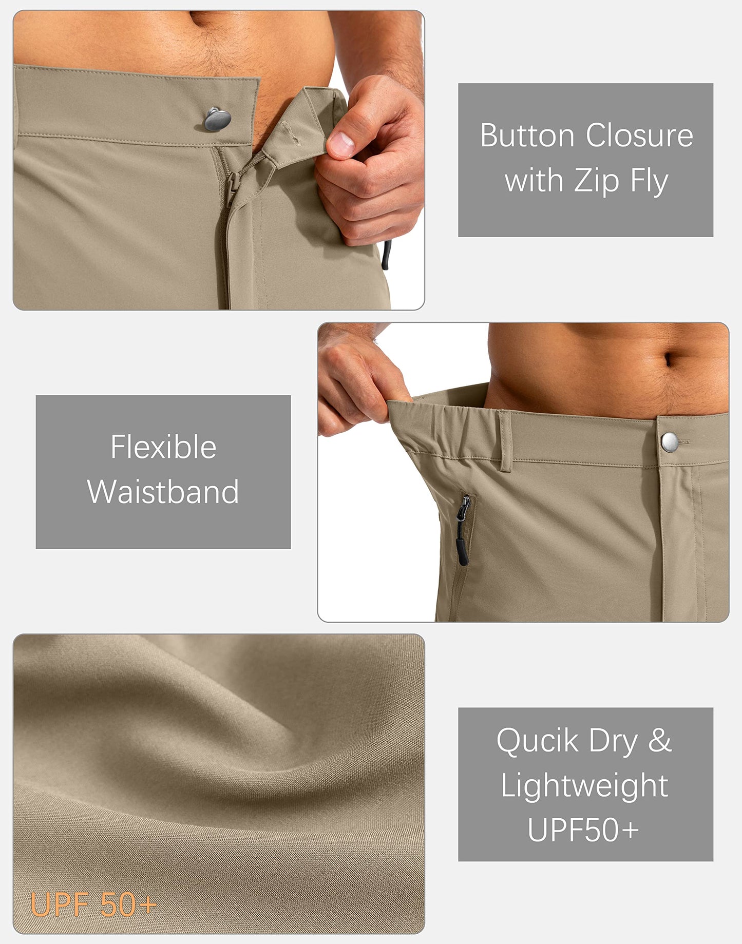 Pudolla Men's Hiking Cargo Shorts 9" Lightweight Outdoor Work Shorts for Men Travel Golf Camping Casual with 5 Zipper Pockets(Dusty Khaki Small)