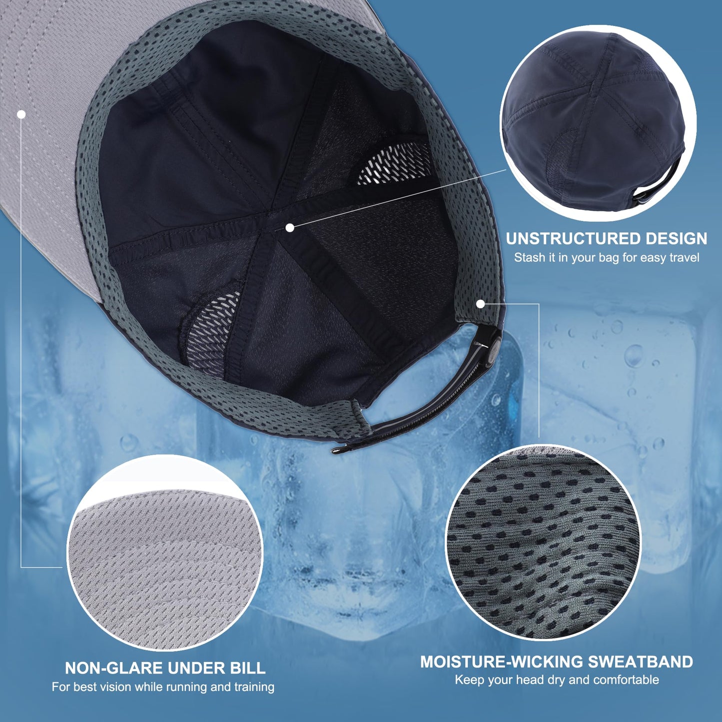 Connectyle Quick Dry Running Cap for Men Women UPF 50+ UV Protective Sports Hat Adjustable Baseball Tennis Golf Hat Navy Blue