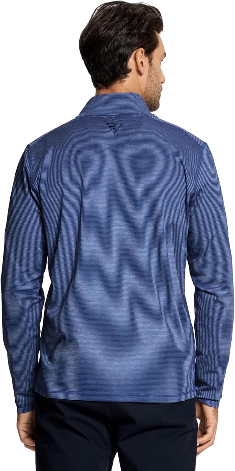Men's Performance Quarter Zip Pullover - Dry Fit Stripe Mock Neck Golf Sweatshirt | Comfortable Midlayer