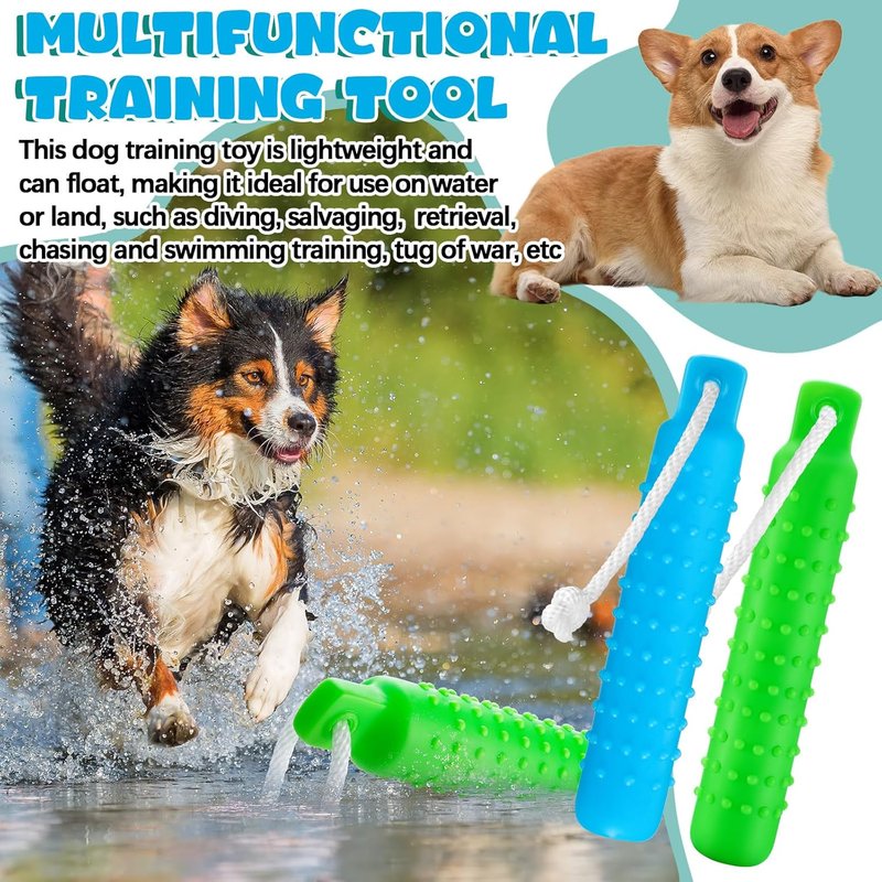 Dog Float Bumper Toy - 2 Pcs Lightweight Retriever Dummy for Pool Fetch | 11 x 2 Inch, Blue & Green