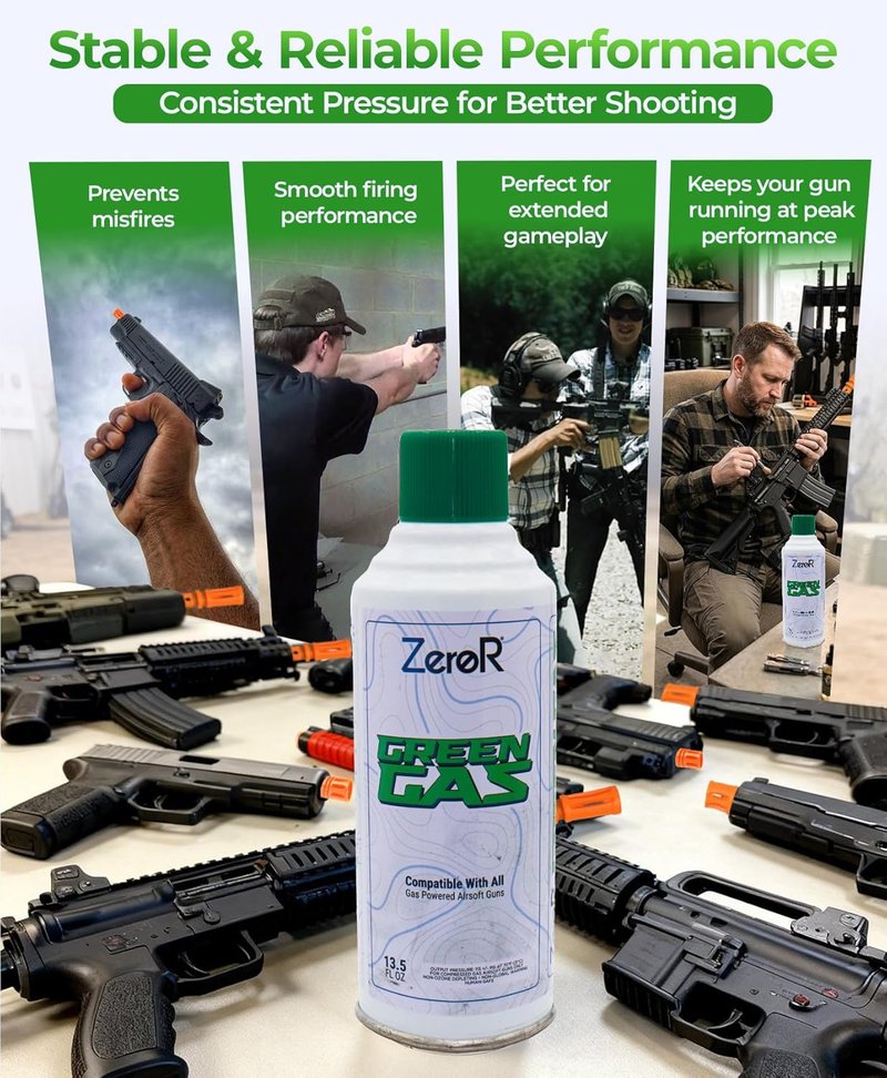ZeroR® Green Gas - Airsoft Pistol Fuel - 13.5 Fl Oz | High-Performance Propellant