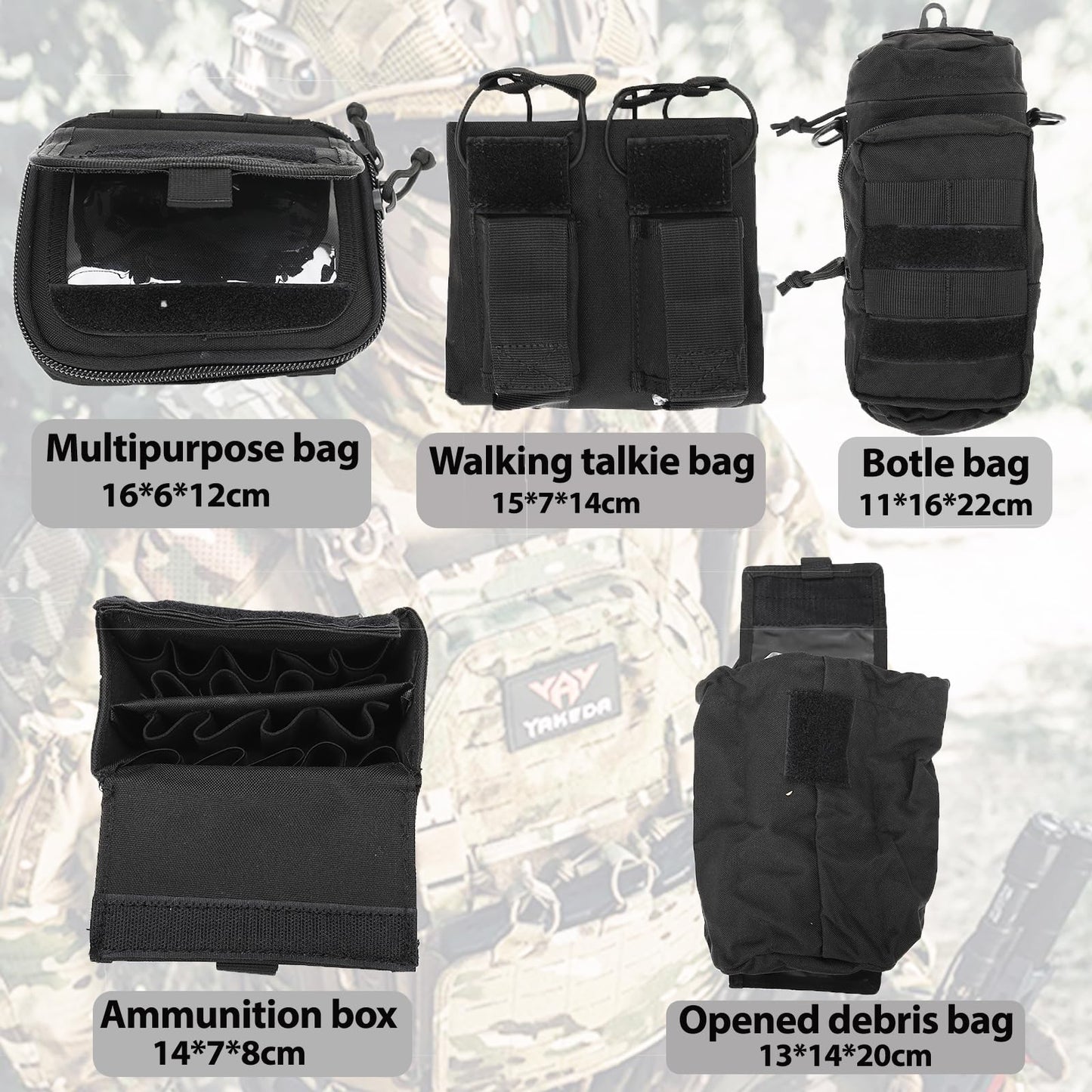 YAKEDA MolleTactical Belt for men-Battle Belt Duty Belt Law Enforcement Utility Belt Police Belt Set 5 PCS (Black)