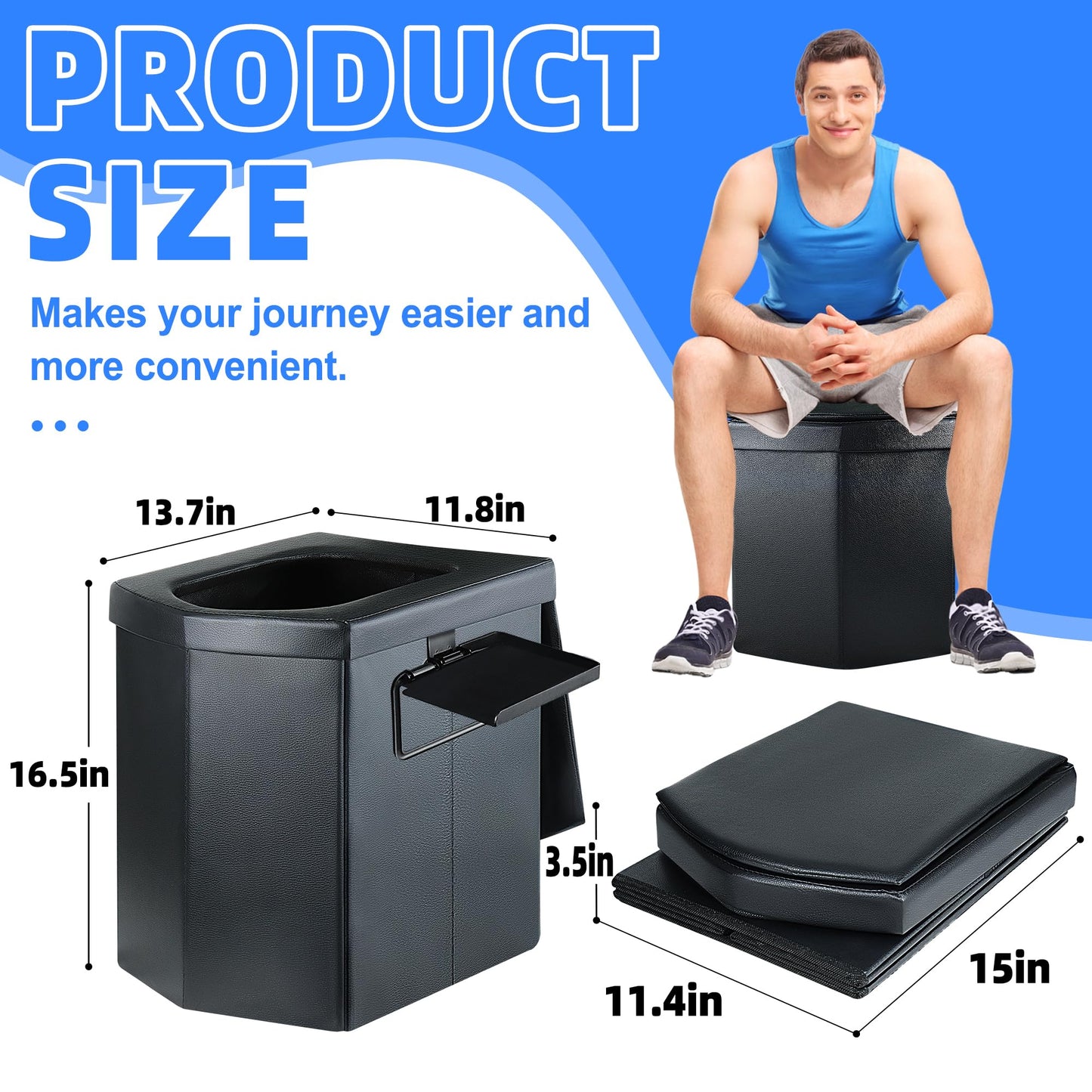 LanAqua Portable Toilet for Adults, Upgraded 16.5'' Tall Camping Toilet with Lid, Portable Travel Folding Toilet with Carry Bag and Paper Holder, Extra Large Compact Potty for Car, Truck, RV, Tent