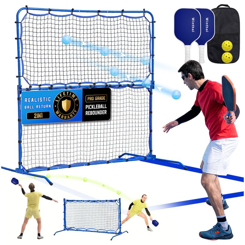 Pickleball Practice Rebounder Net with Pro Paddles Set for Dink Volley Solo Training Equipment, Mini Pickleball Net 2in1 Trainer for Outdoor Driveway Backyard and Indoor Garage, Easy Setup & Storage