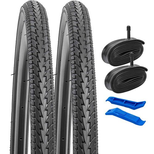 YUNSCM 2-PCS 24" Road Bike Tires 24 x 1.75/47-507 and 24" Bike Tubes Schrader Valve with 2 Rim Strips Compatible with 24x1.75 Bike Bicycle Tires and Tubes (Y-710)