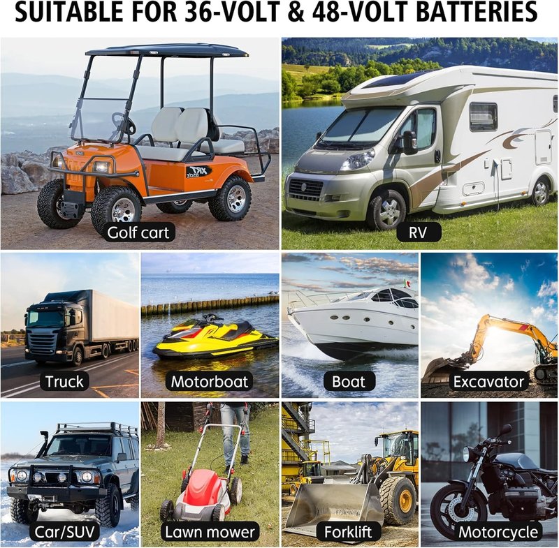 48 Volt Golf Cart Charger with Club Car 3-Pin Round Plug for 48V Lead Acid and Lithium Lifepo4 Battery