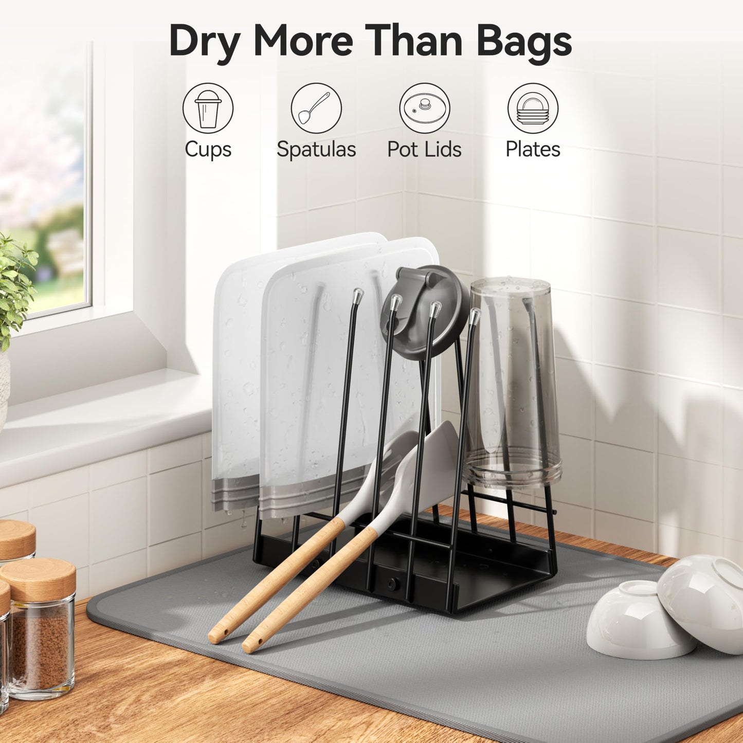 Josmimic Reusable Bags Drying Rack, Plastic Bags Dryer for Ziplock Lerine Silicone Gallon, Snack, Sandwich Storage Bags, Black