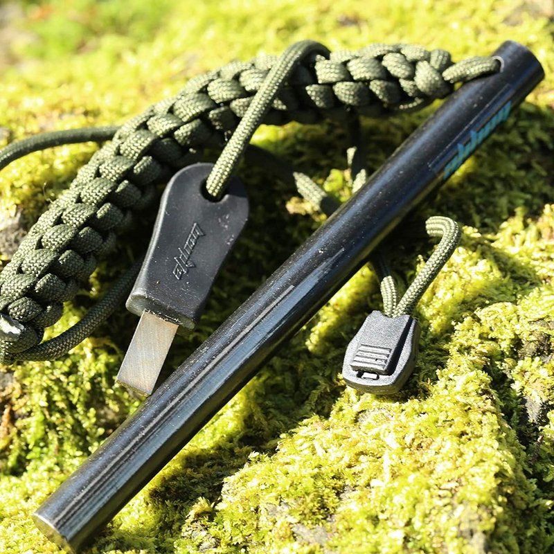 Survival Flint Steel Fire Starter Kit - Ferrocerium Rod with Striker & Paracord Handle | 1/2 x 6 Inch