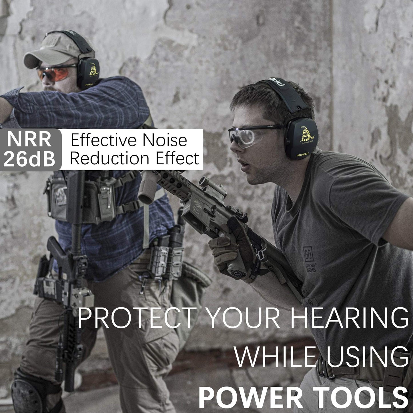 PROHEAR 016 Ear Protection Safety Earmuffs for Shooting, NRR 26dB Noise Reduction Slim Passive Hearing Protector with Low-Profile Earcups, Compact Foldable Ear Defenders for Gun Range, Hunting (DTOM)