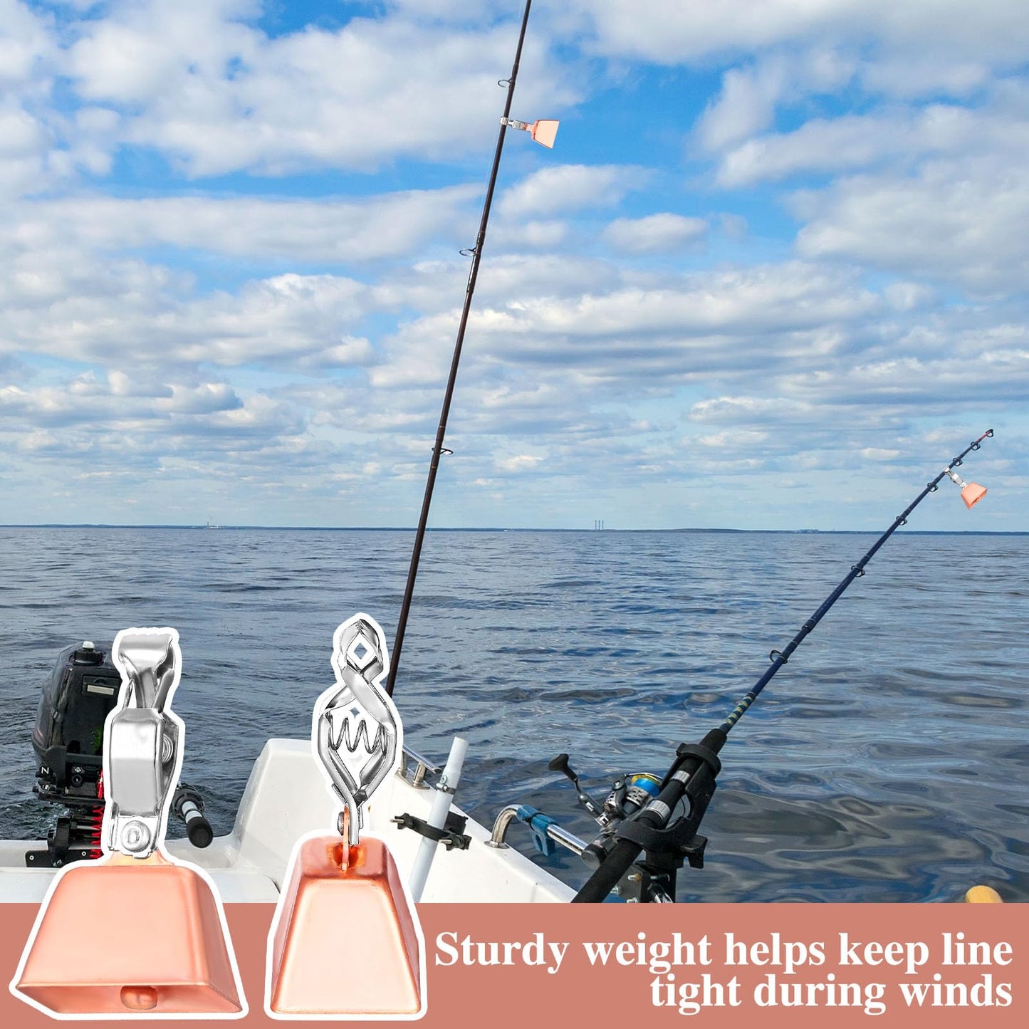 Soulchen 20 Pcs Copper Fishing Bells Fishing Pole Copper Catfish Bells Alert with Clamp Clip on Poles Catfishing Equipment Angling Rings Ice Accessories for Angling Rod Tips
