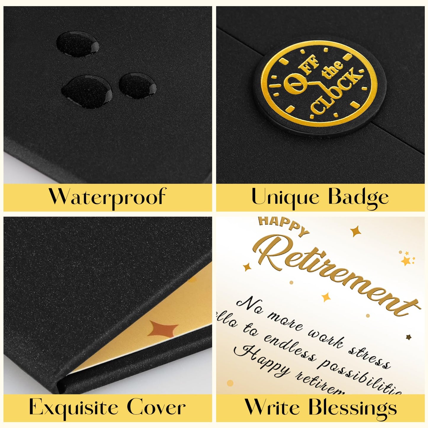 Retirement Party Decorations Black Gold Retirement Alternative Signature Guest Book to Sign, Large Retird Card for Men Women, Happy Retirement Gifts Signing Card Board for Farewell Party Supplies