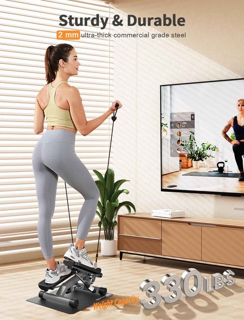 Sportsroyals Stair Stepper for Exercise with Mat, Mini Steppers with Resistance Band, Hydraulic Fitness Stepper Exercise Home Workout Equipment for Full Body Workout, 330lbs Weight Capacity
