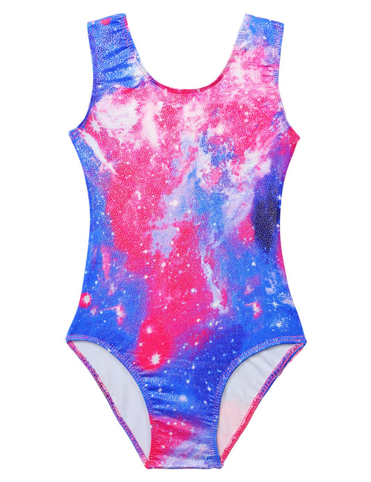 Domusgo Gymnastics Leotards for Girls 8-9 Years Old Pink Blue Galaxy Sparkly One Piece Tumbling Outfits