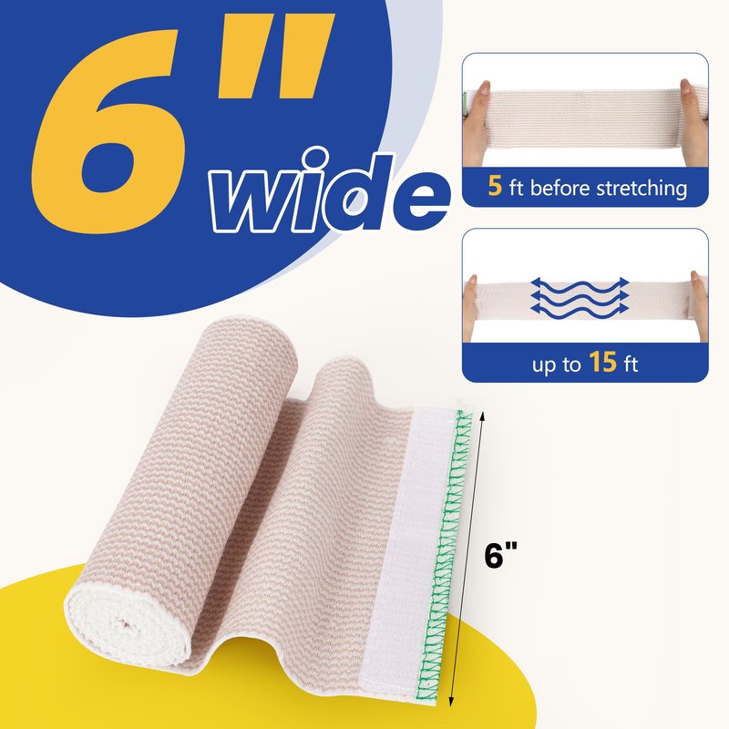ZJCCTO 4 Pack Elastic Bandage Wrap | 6" Medical Bandage Wrap with Hook-and-Loop Fasteners on Both Ends Compression Wrap for Wounds Latex Free Stretch Bandage for Foot Arm Hand Ankle Injury