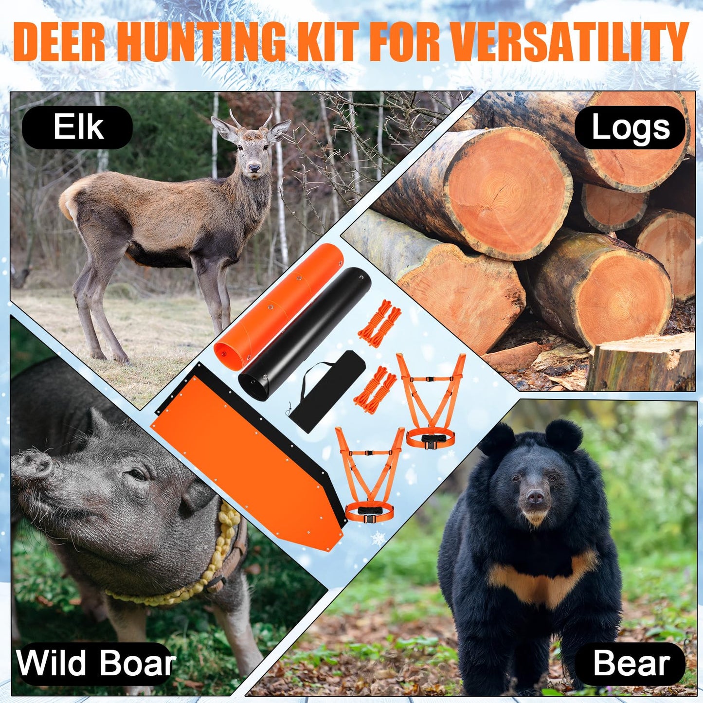 WinnerWhy 2 Set Thickened Tear-Resistant Deer Drag Sled Game Glide Heavy Duty Deer Cart Game Hauler for Hunting with Storage Bag, 2 Dual Harness Elk Drag with Rope for Hauling Elk Turkeys