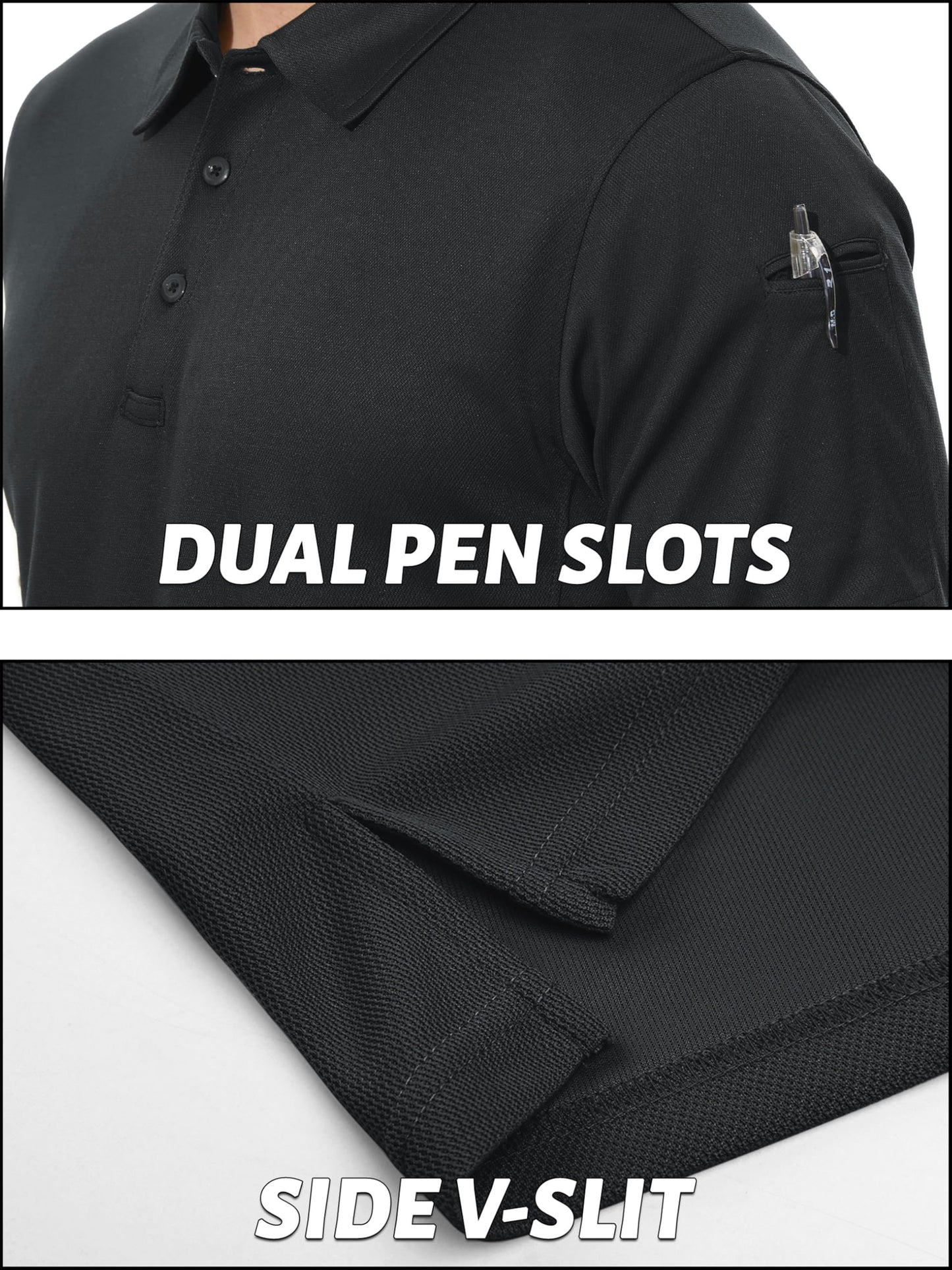 TACVASEN Polo Shirts for Men Dry Fit Short Sleeve Performance Collared Shirt Light UPF 50+ Tactical Work Golf Polos Black, 2XL