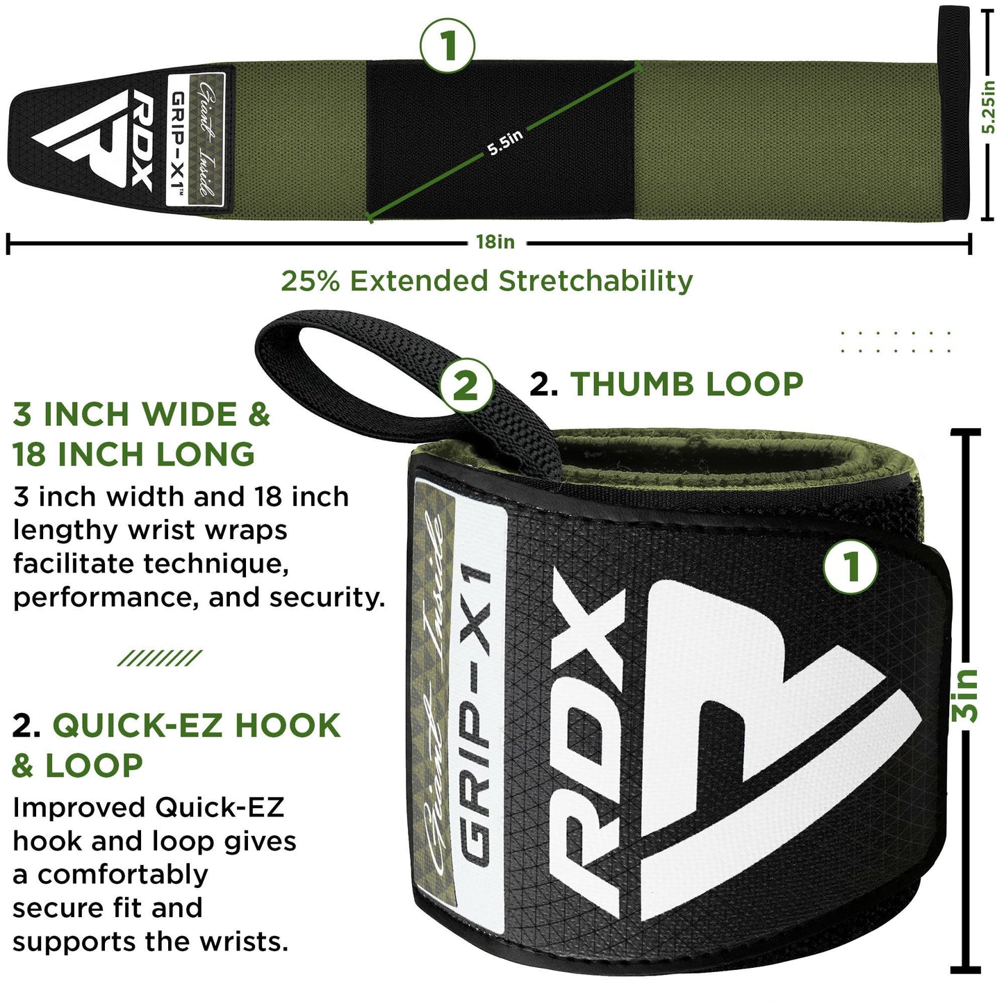 RDX Wrist Wraps for Weightlifting (Pair), IPL USPA Approved, Elasticated 18” Cotton Straps Support with Thumb Loop, Gym Wrap for Weight Lifting Powerlifting Competition Strength Training Bodybuilding