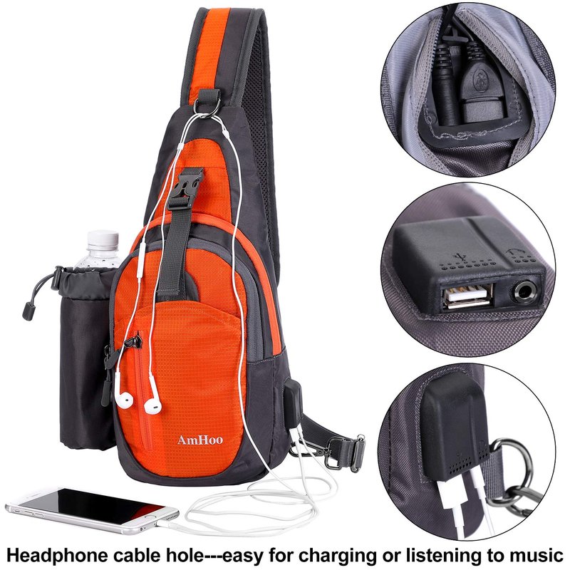 AmHoo Sling Backpack Chest Shoudler Crossbody Bag Water Resistant Hiking Daypack Small Orange