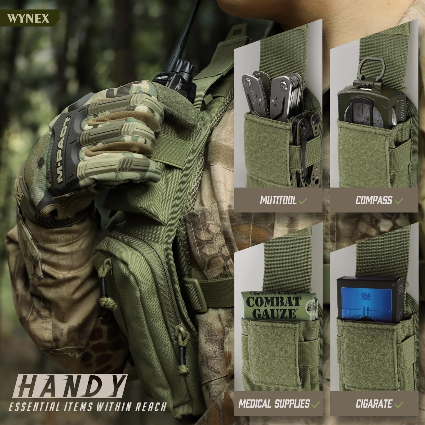 WYNEX Molle Accessories Pouch of Double Zipper Pocket Version, Backpack Strap Pouch Shoulder Strap Molle Attachment Tactical Accessories Bag Shoulder Starps Zipper Pocket Additional Phone Holder