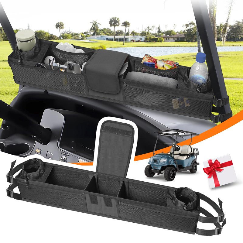 1680D Heavy-Duty Golf Cart Storage Basket - Multi-Functional No-Drilling Organizer with Cup Holder, Fits EZGO/Club Car/Yamaha/Kandi Golf Carts