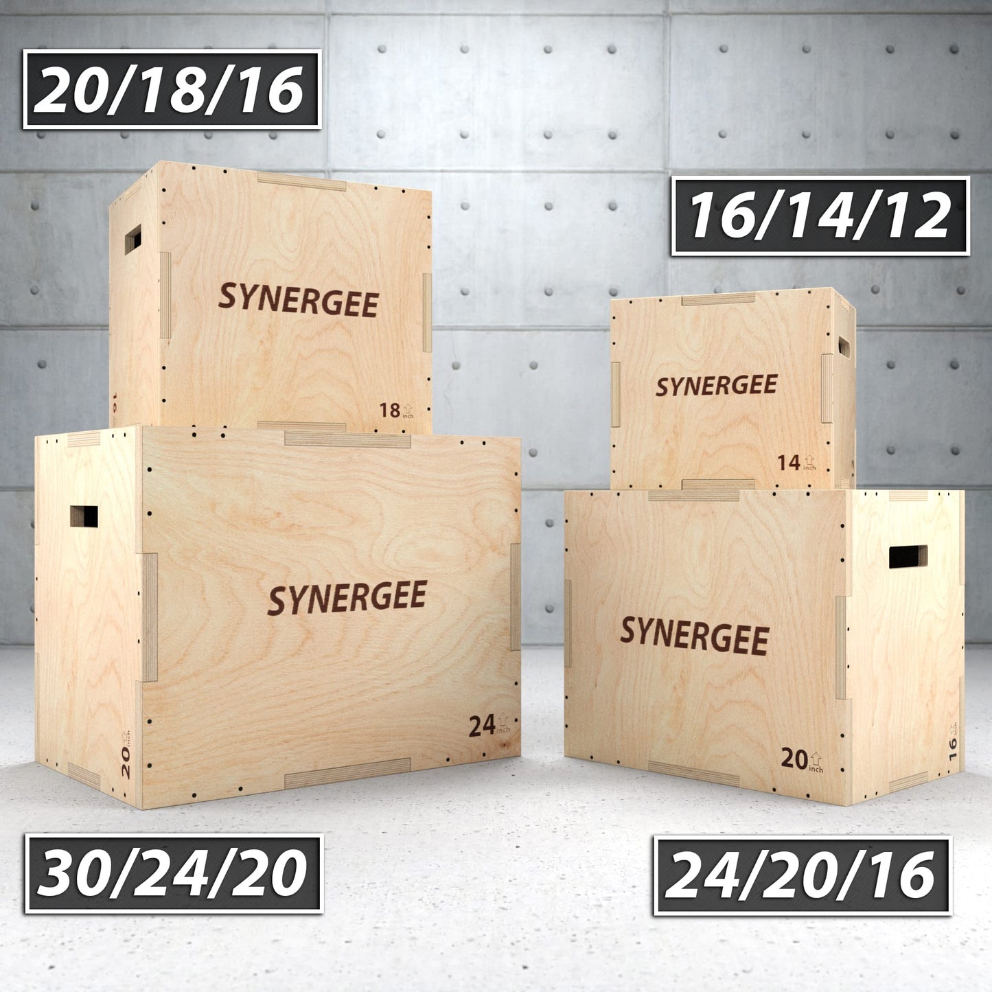 Synergee 3 in 1 Wood Plyometric Box for Jump Training and Conditioning. Wooden Plyo Box All in One Jump Trainer. Size - 20/18/16