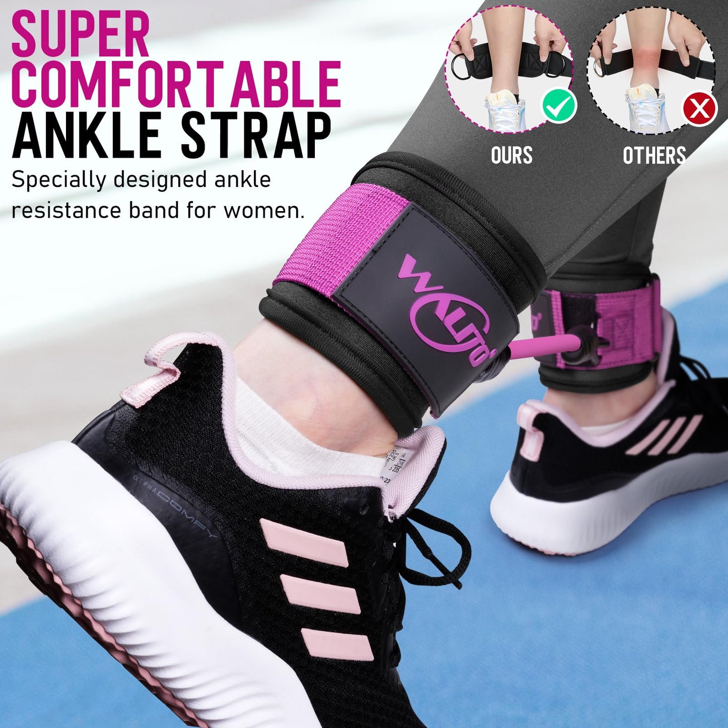 Walito Ankle Resistance Bands with Cuffs, Ankle Bands for Working Out, Ankle Weights for Women, Glutes Workout Equipment, Ankle Strap for Legs and Butt, Exercise Equipment Home Gym