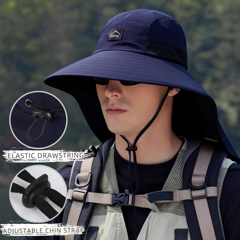 Outdoor Sun Hat - UPF50+ Protection Safari Cap for Men & Women | Wide Brim Mesh Fishing Hat with Neck Flap