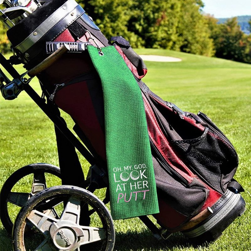 DYJYBMY Oh My God Green Golf Towel with Clip, Embroidered Sports Towels for Golf Lovers, Funny Golf Accessories for Men Women, Birthday Retirement Golfing Gifts for Golfer Mom Dad Family Friend