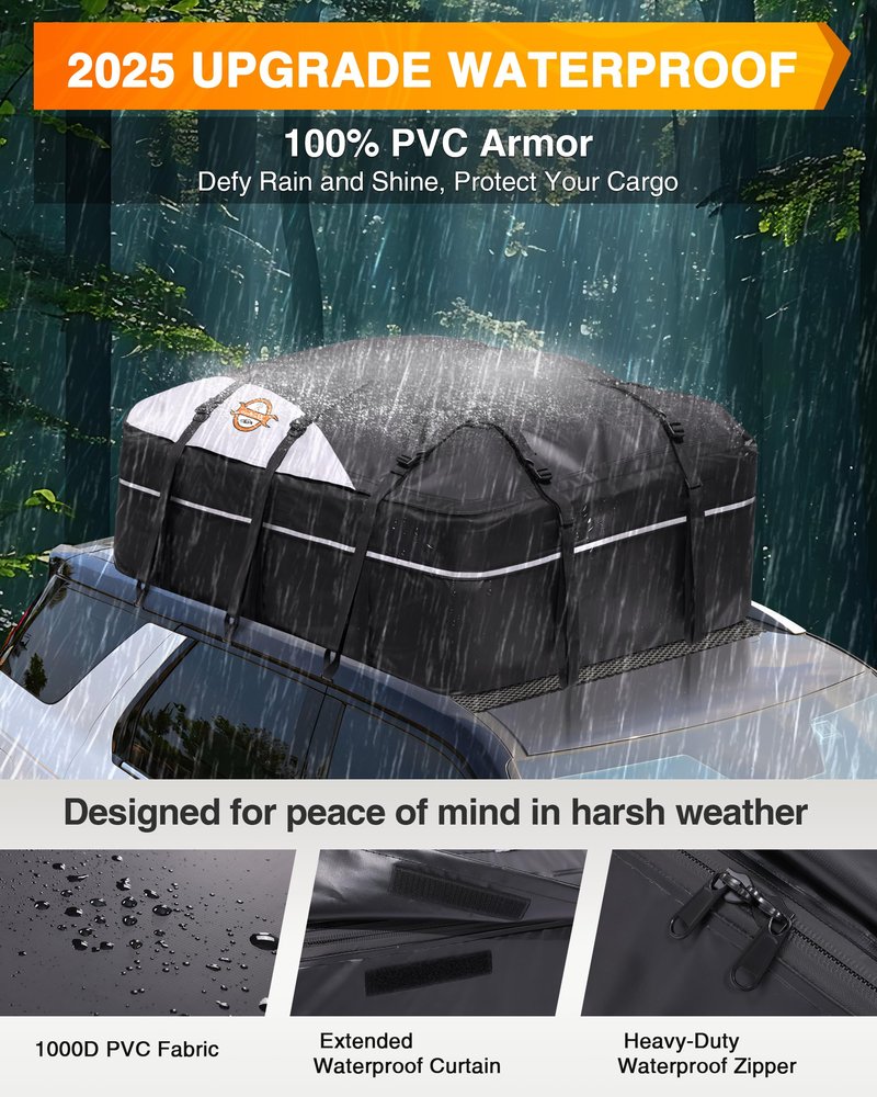 Sailnovo Rooftop Cargo Carrier Waterproof 21 Cubic Feet Car Roof Rack Cargo Carrier Roof Cargo Bag for All Cars with/Without Rack, Includes Anti-Slip Mat, 6 Door Hooks & Luggage Lock