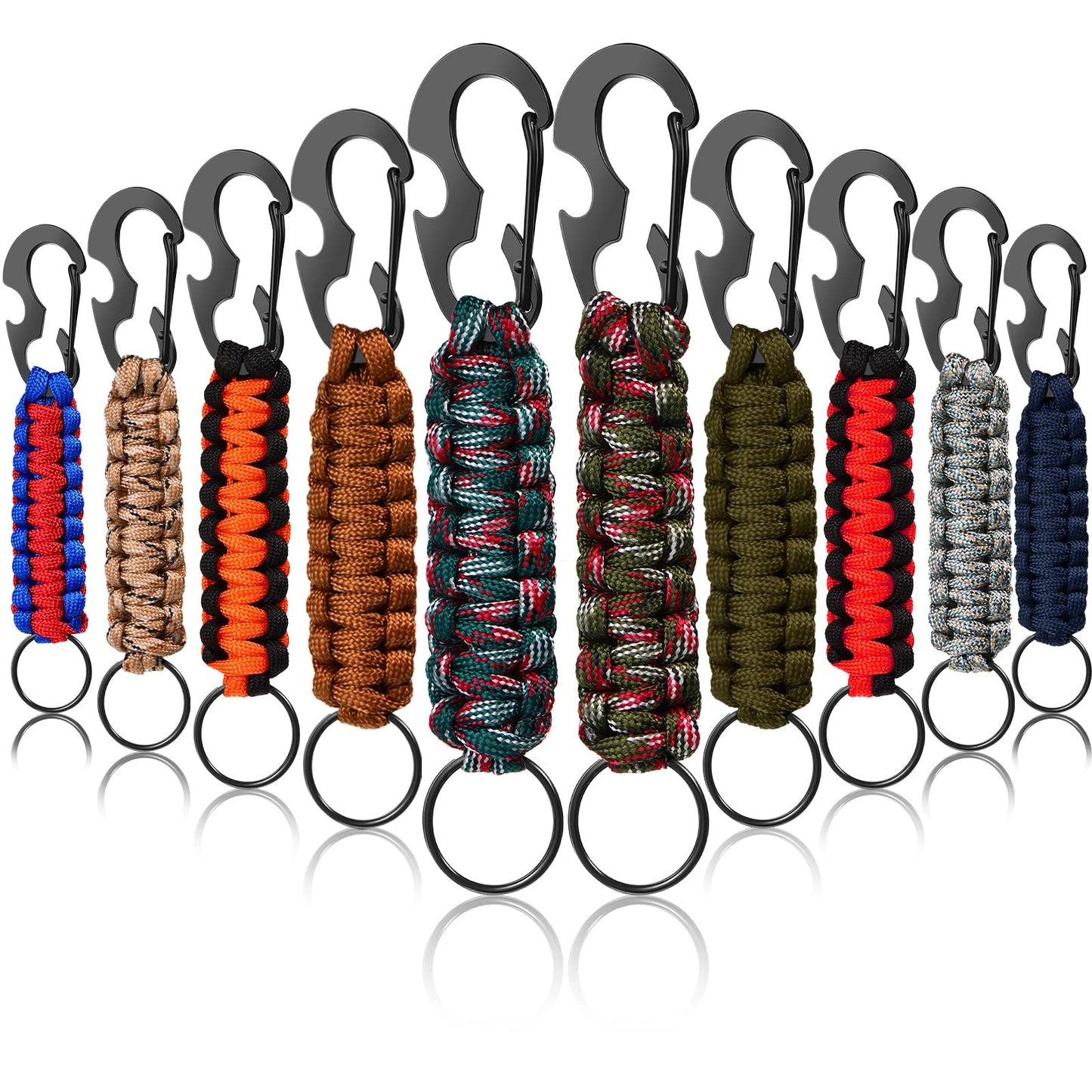 MTLEE 10 Pcs Paracord Keychain Lanyard Military Braided Keychain Tactical Rope Bottle Opener Heavy Duty Hook for Outdoor Survival Camping Hiking