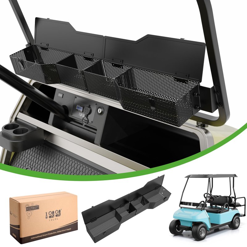10L0L Golf Cart Front Inner Storage Basket with Cover for Club Car DS 2000-Up Models - Dashboard Organizer, Durable Storage Solution for Golf Cart Accessories