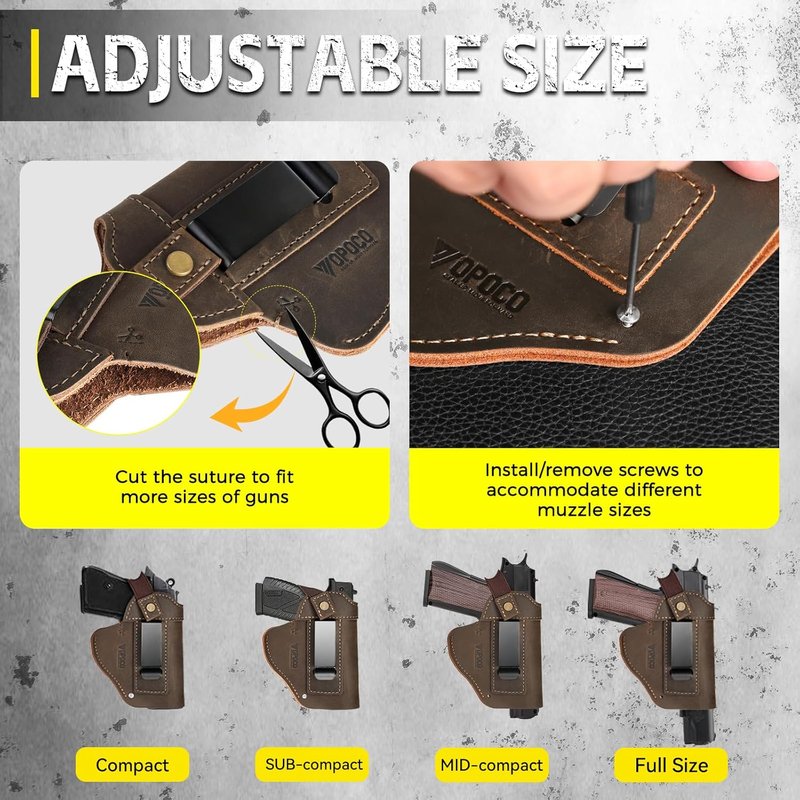 Universal Leather Gun Holster - IWB/OWB Concealed Carry for Glock, Taurus, Sig, M&P | Fits Most Pistols