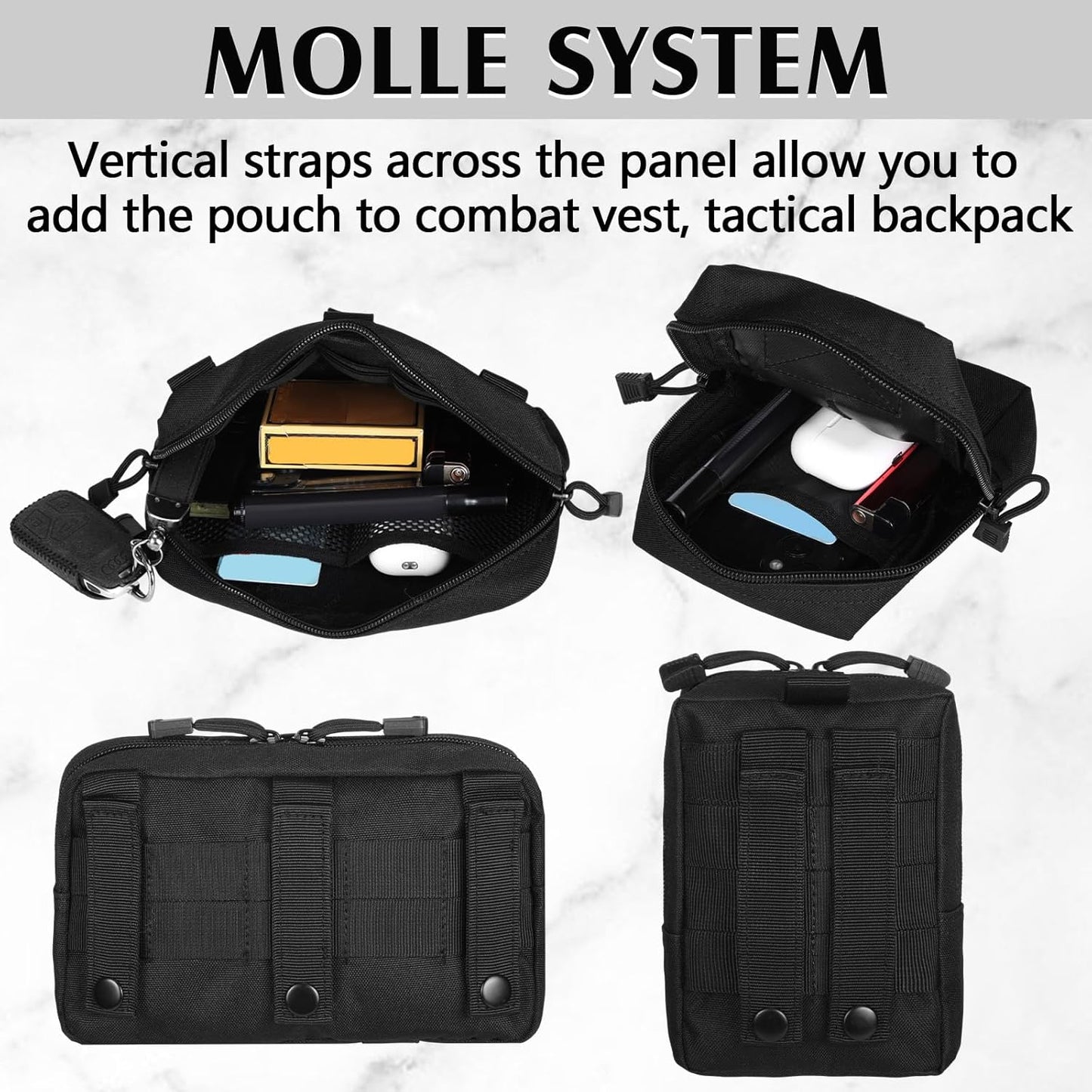 Tactical Molle Utility Pouch Set - Water-Resistant EDC Tool Bags for Men | Includes US Flag Patch & Keychain