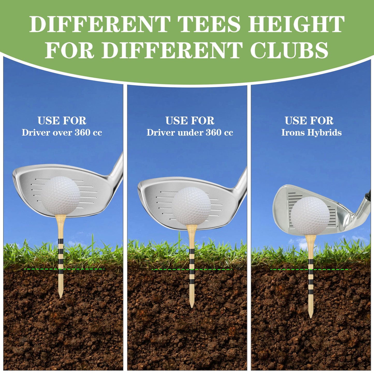 Seticek Natrual Wooden 2-3/4" Golf Tees 100 Pack,Biodegradable Bamboo Golf Tees,More Sturdy and Stable,Natural Color