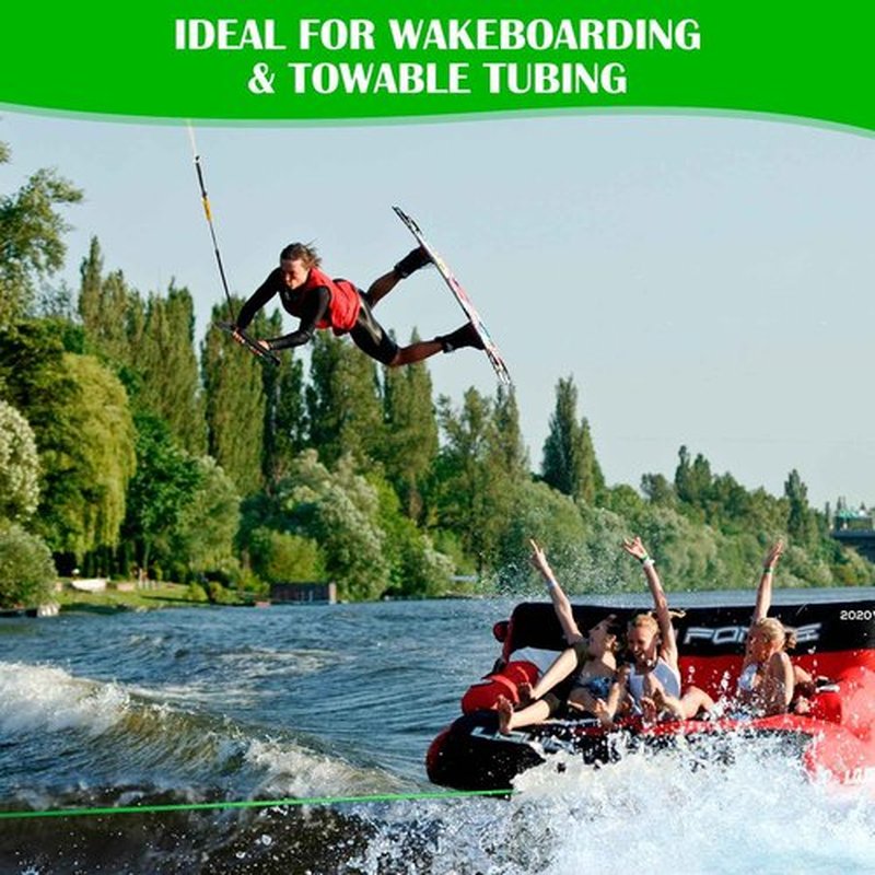 SETYPARY 75FT No Stretch Dyneema Wakeboard Rope and Handle, 4 Sections Floating Wakeboard Tow Rope Water Ski Ropes for Wakeboarding, Waterskiing, Kneeboarding and Wakesurfing (Green)
