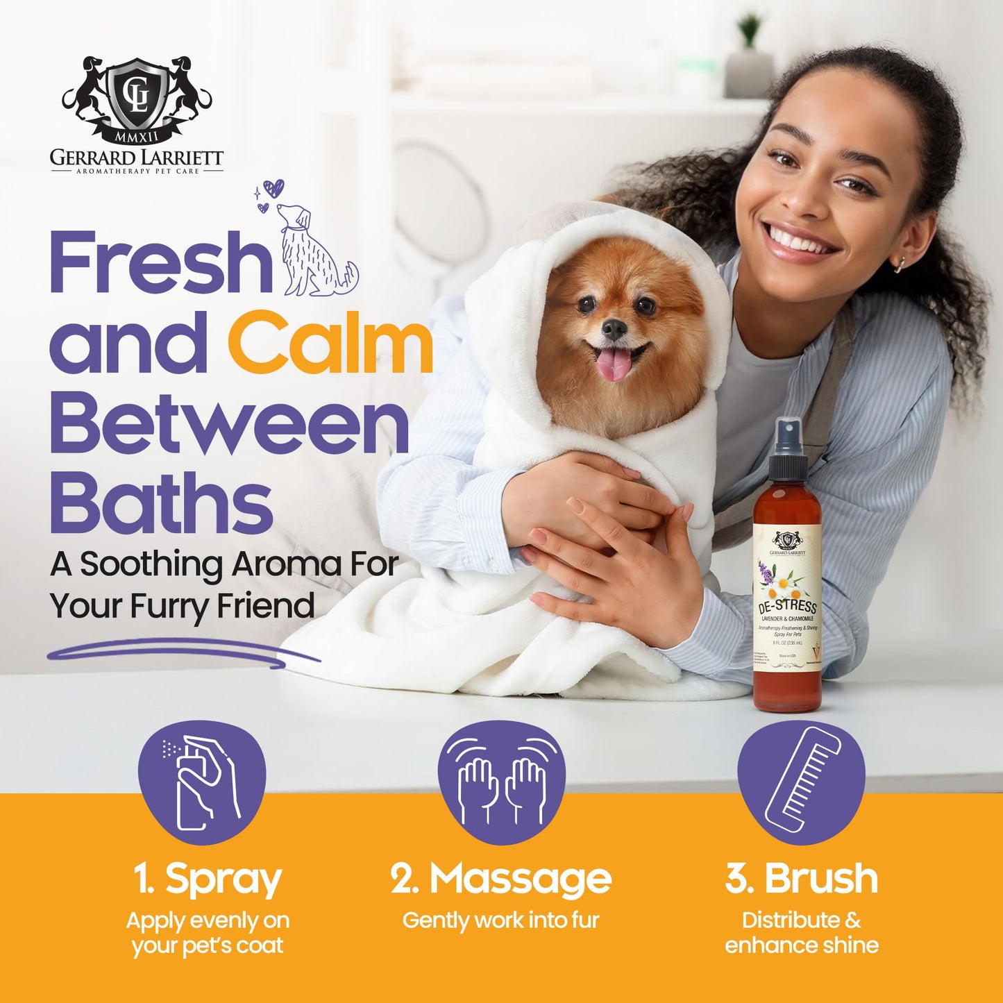 Dog Perfume Spray Long Lasting Chamomile & Lavender 8 Fl Oz, Dog Cologne Spray Long Lasting for Groomers, Calming Deodorizer Perfume for Dogs, Pet Puppy Deodorizing Fragrance by Gerrard Larriett