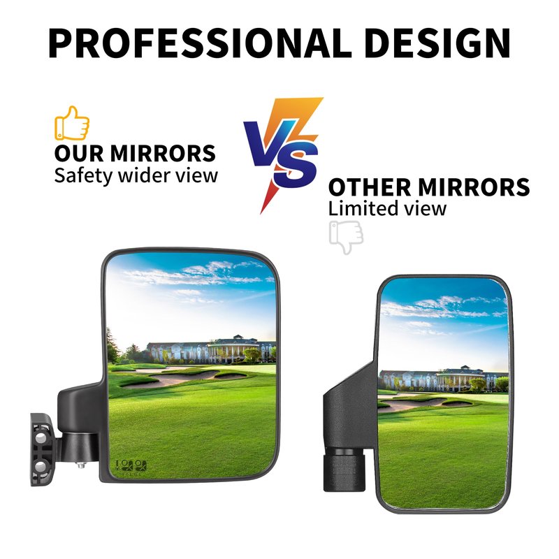10L0L Golf Cart Side Mirrors, No Drilling Universal Rear View Mirror Folding Adjustable 180 Degree for EZGO Club Car Yamaha 0.75' 1' 1.25' Square Tube