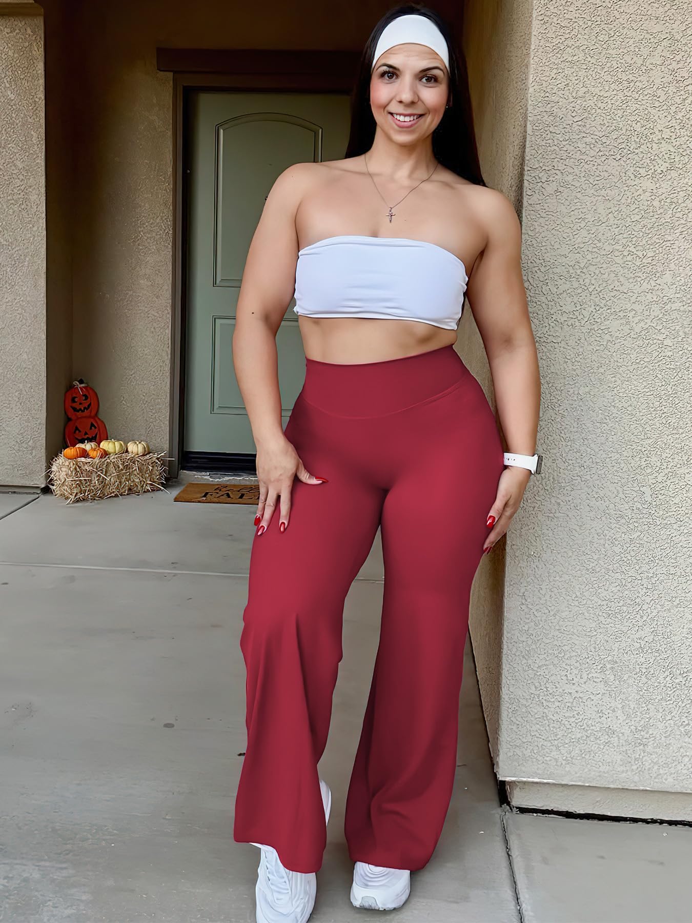YEOREO Workout Leggings Womens No Front Seam Straight Leggings 29" High Waist Buttery Eddiy Gym Yoga Pants Ancora Red M
