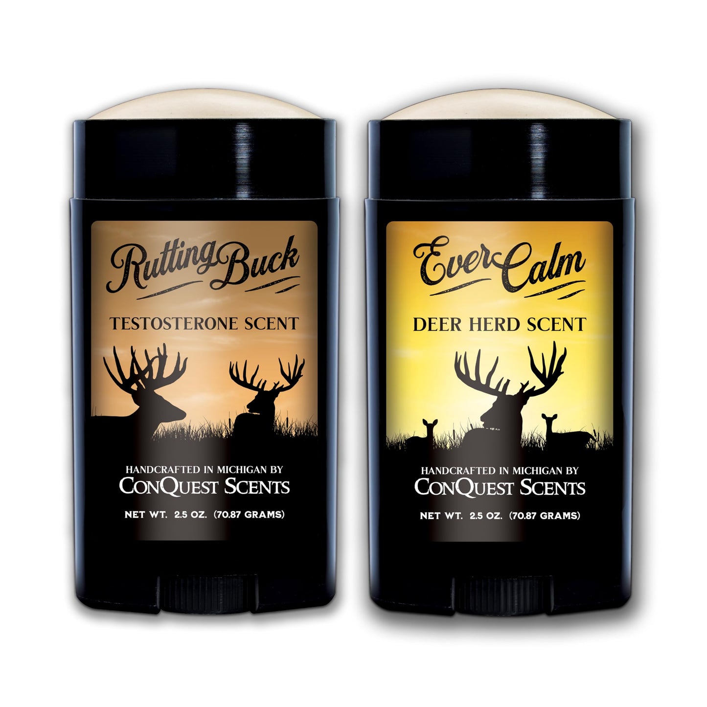 ConQuest Scents RuttingBuck Package – RuttingBuck & EverCalm Deer Herd Scent Stick, Deer Attractant & Calming Scent, All-Season Hunting Wax Sticks, 2.5 oz