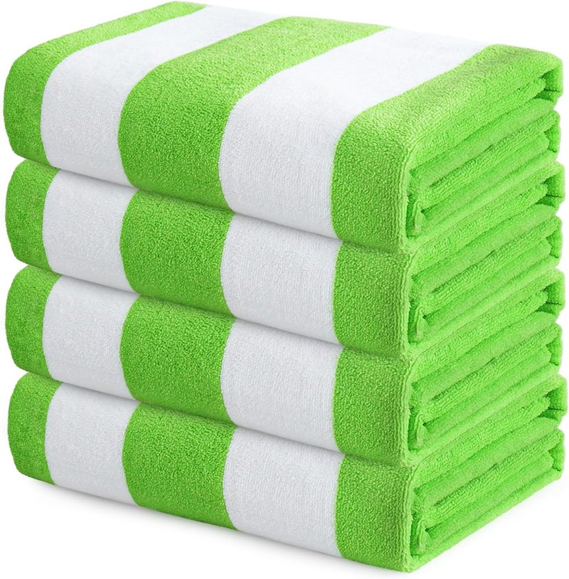 Oversized Beach Towels - 4 Pack Lightweight Cabana Stripe Pool Bath Towels for Kids & Adults | Extra Large 30x60 Inches, Green