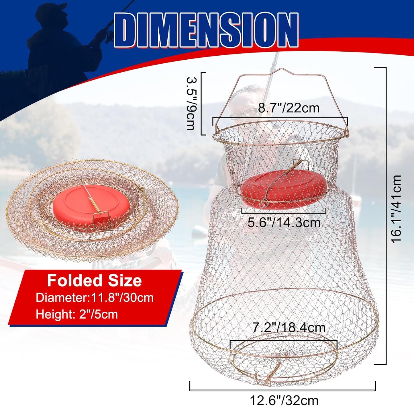 Floatable Galvanized Steel Wire Fish Basket - Portable, Durable Fishing Net Cage | Collapsible Design