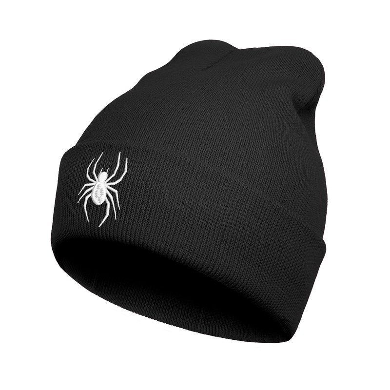 Cool Spider Web Pattern Halloween Beanie, Embroidered araneid Wool Knit Beanies Hats Gift for Men Women, Keep Warm Soft Stretchy Winter hat for Cold Weather araneid Accessory Black