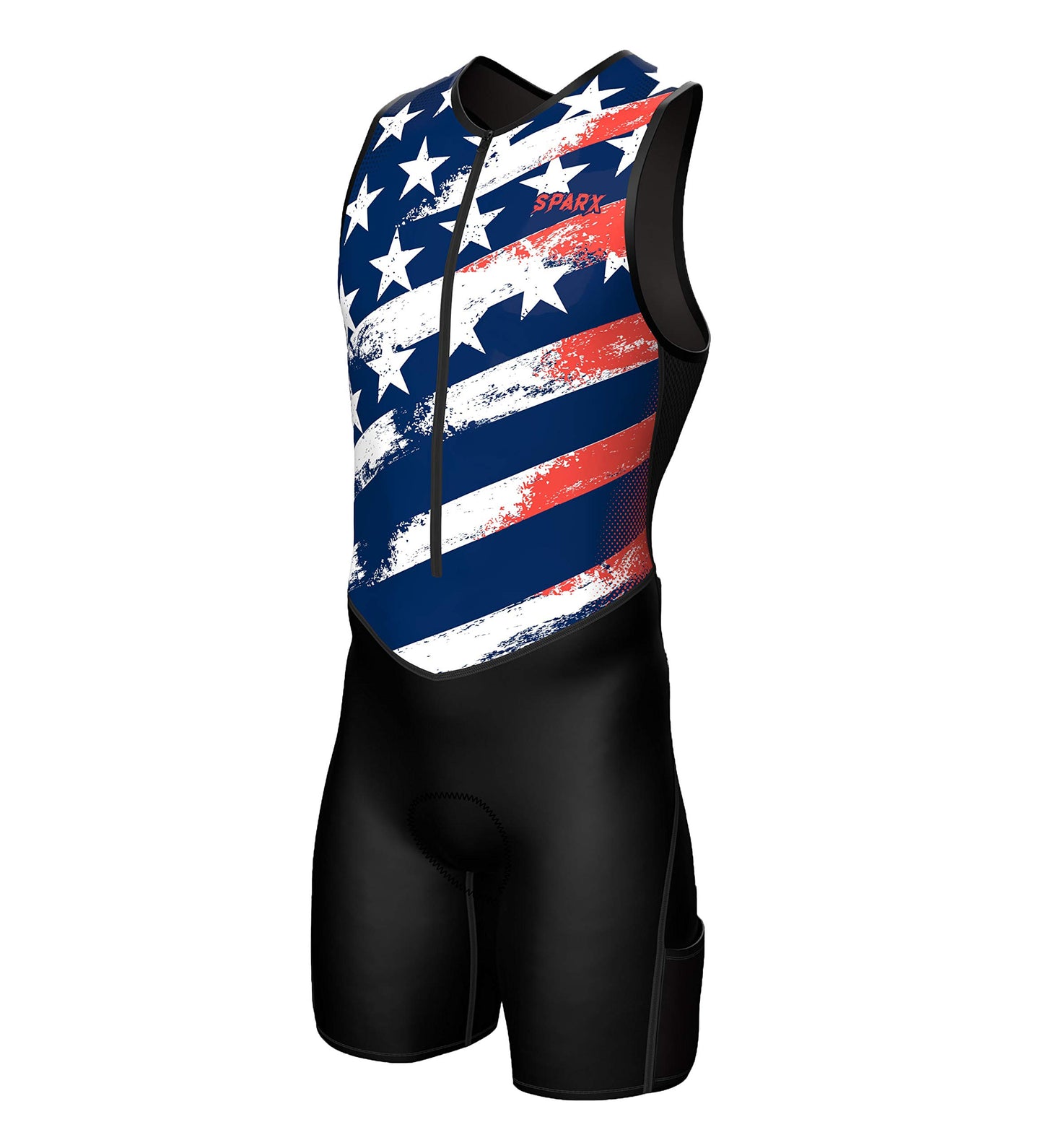 Sparx Men's Premium Triathlon Suit – Padded, Quick-Dry, Compression Fit, Lightweight Tri Suit for Swim, Bike, Run Race & Training (3XL, US_Flag)