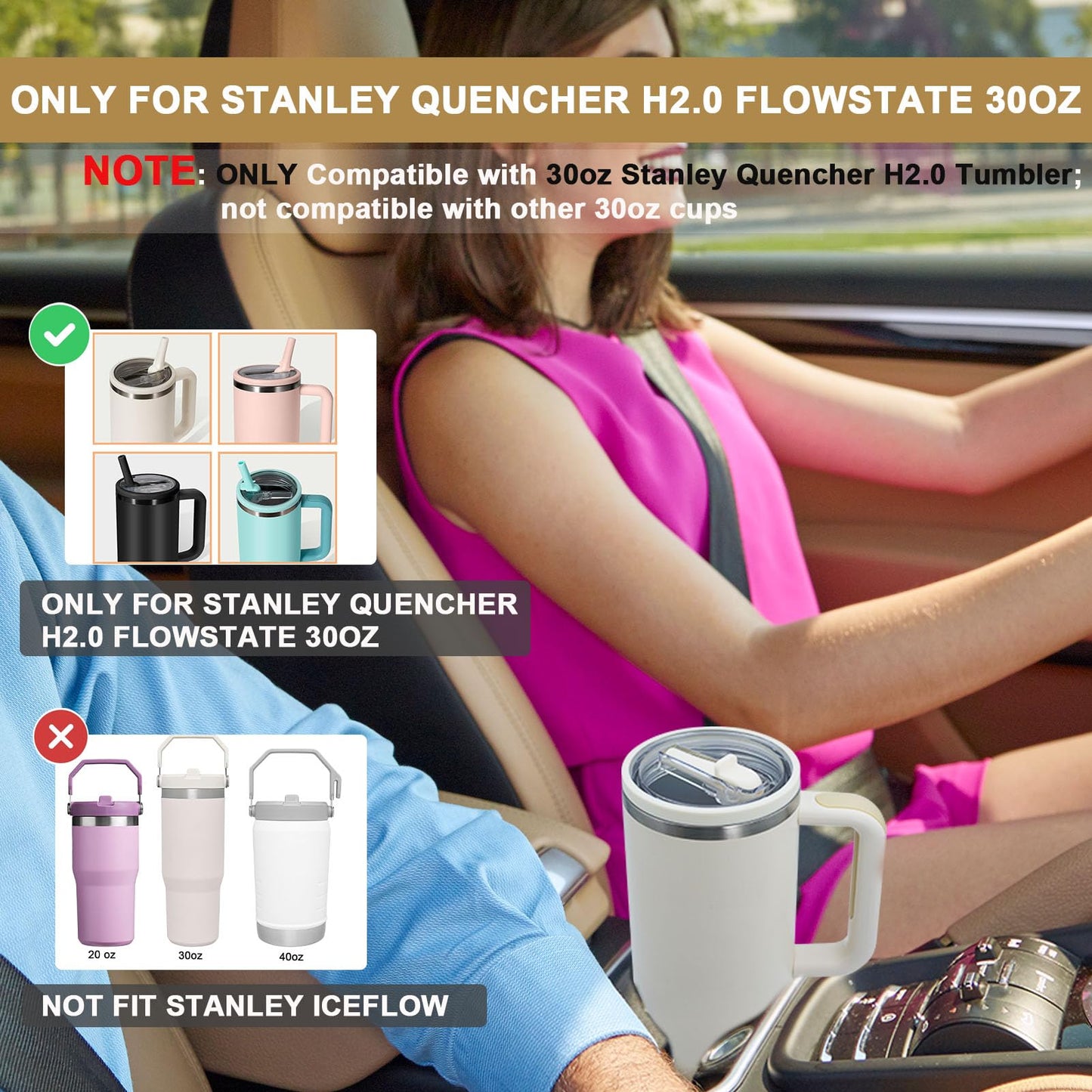 2 Pack 30 oz Leak Proof Lid for Stanley Quencher H2.0 Tumbler, Leakproof Flip Straw Lid Replacement for Stanley Cup Top 30oz, BPA-Free Heat Resistant Material, Spill Proof