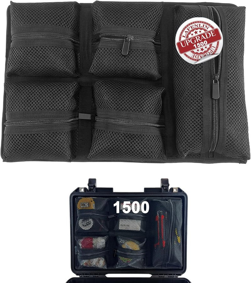 LAFENLIN Lid Organizer for Pelican 1500 Case - Maximize Space & Secure Gear | 5-Pocket Mesh Panel for Photographers, Divers & Tactical Pros