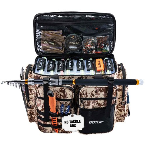 Goture Large Tackle Bag,Store Up to 8PCS 3700 Plus 4PCS 3600 Tackle Trays(Not Included),Water Resistant Saltwater Gear Storage Big Fishing Bag with EVA Bottom,Gifts for Men(21.65"x11.8"x15.16")-Khaki