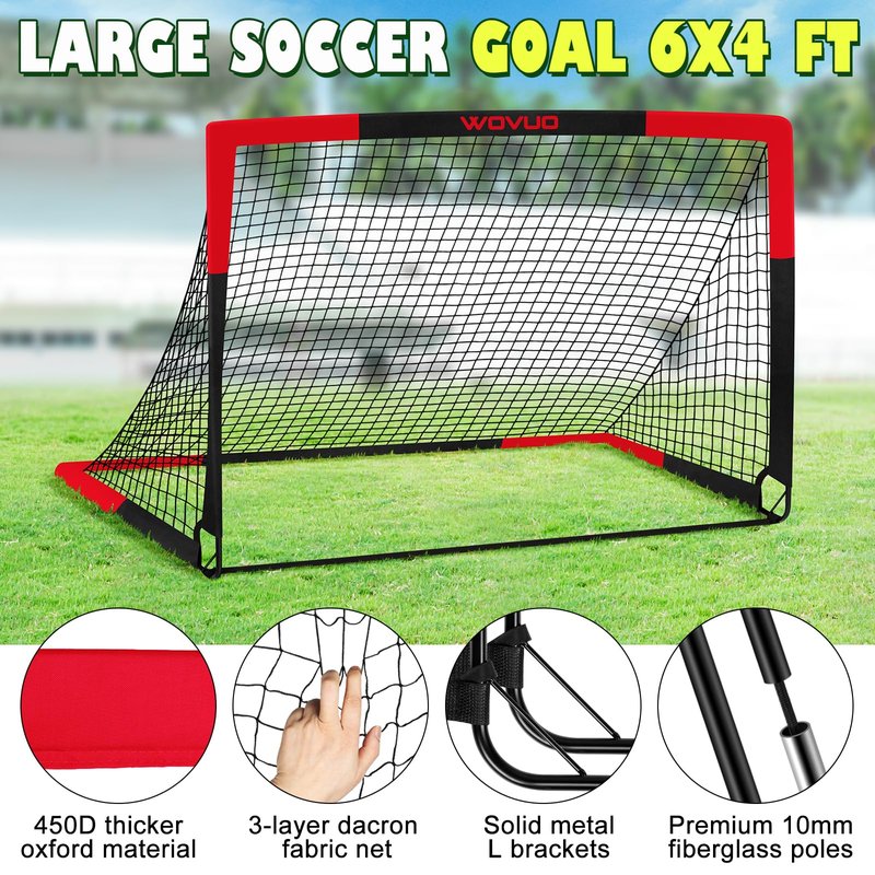 Soccer Goals for Backyard Set of 2, 6x4 ft Portable Soccer Goal Training Equipment with Soccer Target, Ball, Cones, Soccer Net for Age 3-5 6-8 8-12 10-12-14 Outdoor Sports Games Gift