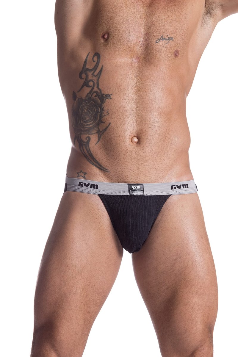 GYM 1" Waistband Swim/Run Jockstrap (Medium, Black)