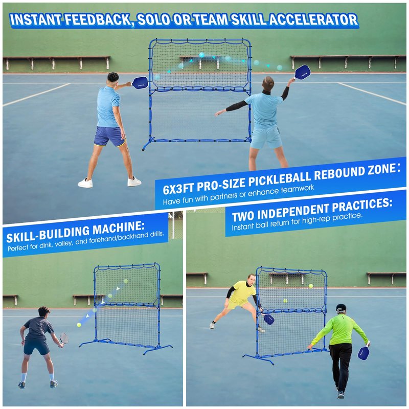 Pickleball Practice Rebounder Net with Pro Paddles Set for Dink Volley Solo Training Equipment, Mini Pickleball Net 2in1 Trainer for Outdoor Driveway Backyard and Indoor Garage, Easy Setup & Storage